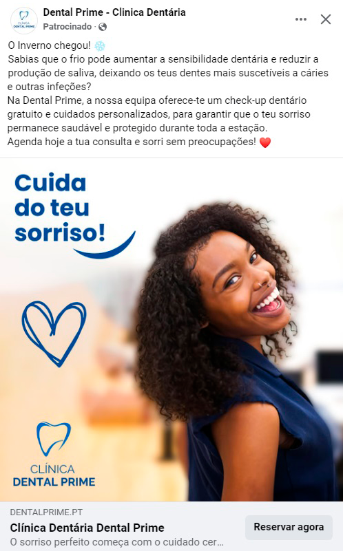 Facebook Ad, with a description, and image depecting a woman smiling